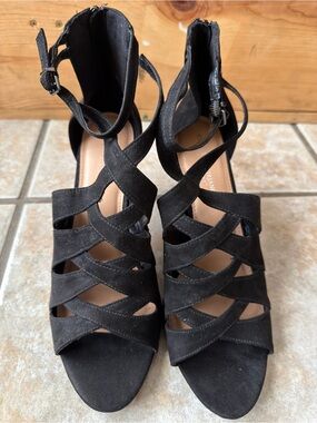 Christian Siriano Black Strappy Heels Sandals Size 13W 13 Wide